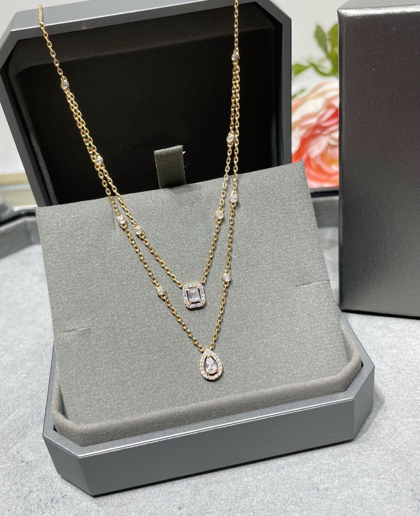 [Panda Jewelry]MY TWIN 2 ROW DIAMOND NECKLACE