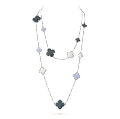 [Panda Jewelry]CLOVER 16 MOTIF CHALCEDONY MOP SILVER NECKLACE