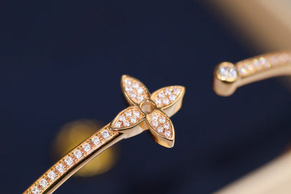 [Panda Jewelry]IDYLLE PINK GOLD OPEN BRACELET DIAMOND PAVED
