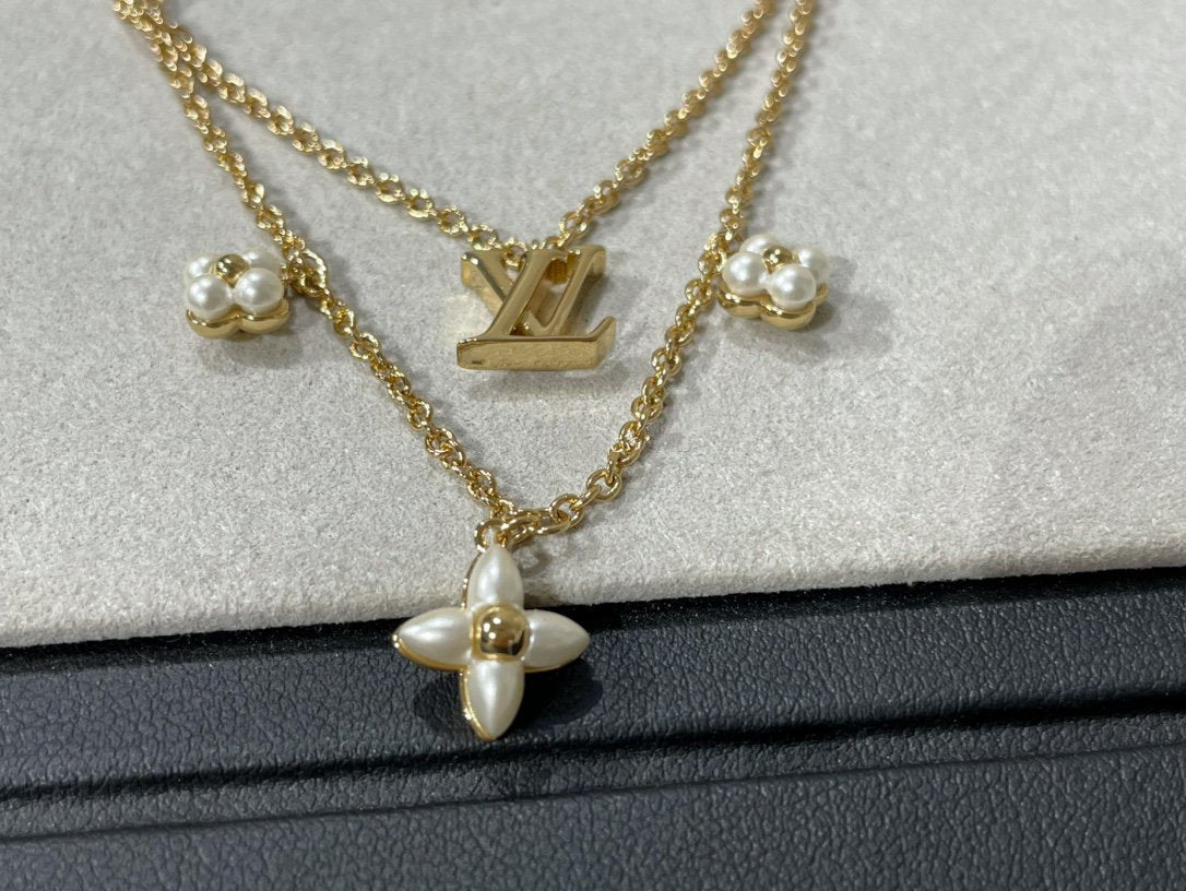 [Panda Jewelry]FLOWERGRAM GOLD MOP DOUBLE ROW NECKLACE