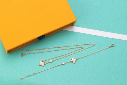 [Panda Jewelry]STAR PINK MOP 1 DIAMOND PINK GOLD NECKLACE
