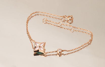 [Panda Jewelry]STAR PINK MOP 1 DIAMOND PINK GOLD NECKLACE