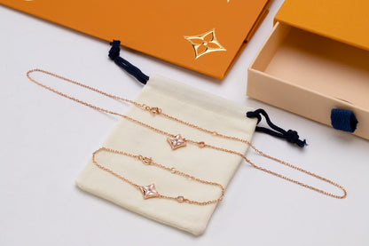 [Panda Jewelry]STAR PINK MOP 1 DIAMOND PINK GOLD NECKLACE