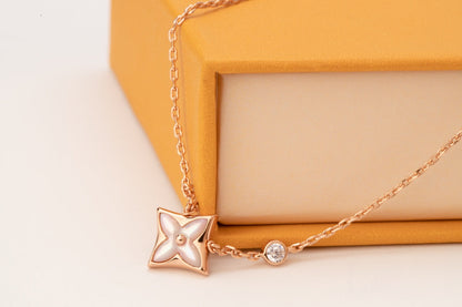 [Panda Jewelry]STAR PINK MOP 1 DIAMOND PINK GOLD NECKLACE