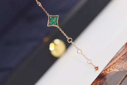 [Panda Jewelry]STAR AND SUN 4 MOTIF PINK GOLD MALACHITE BRACELET
