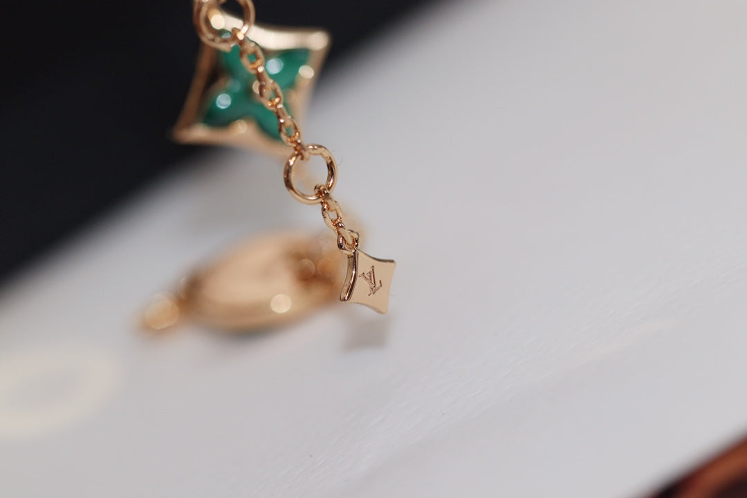 [Panda Jewelry]STAR AND SUN 4 MOTIF PINK GOLD MALACHITE BRACELET