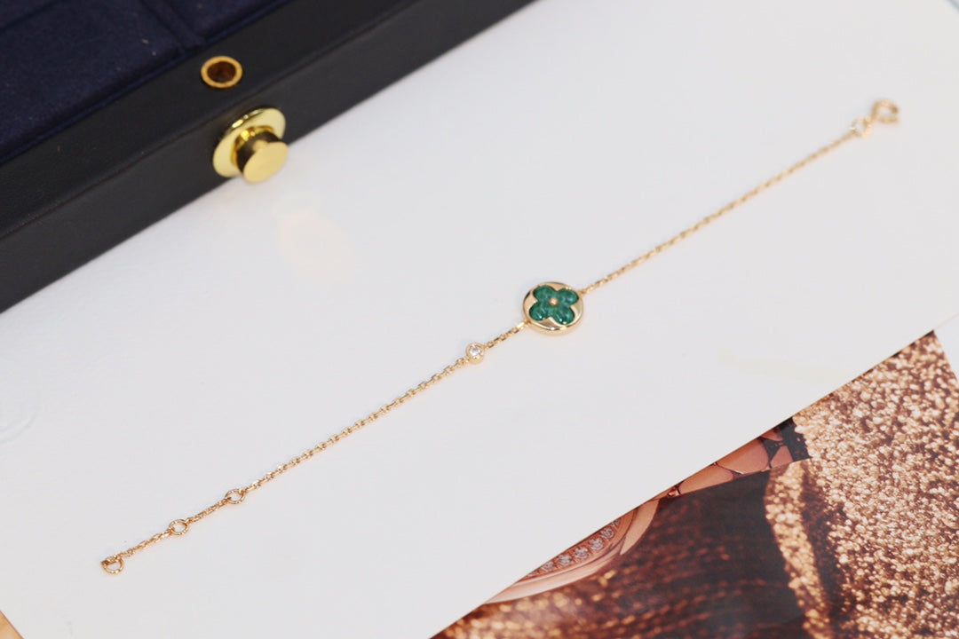 [Panda Jewelry]STAR AND SUN 4 MOTIF PINK GOLD MALACHITE BRACELET