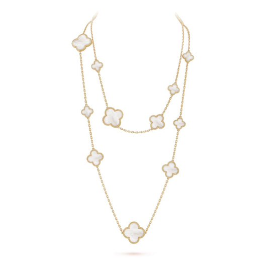 [Panda Jewelry]CLOVER 16 MOTIF WHITE MOP GOLD NECKLACE