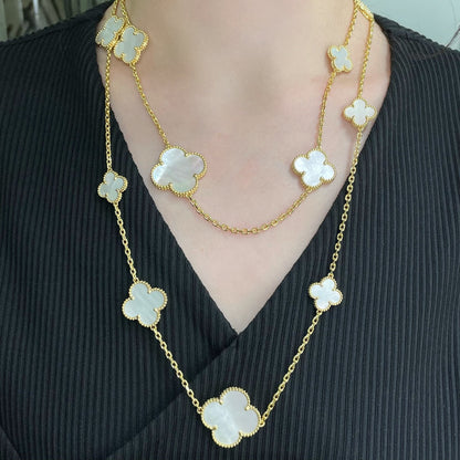 [Panda Jewelry]CLOVER 16 MOTIF WHITE MOP GOLD NECKLACE
