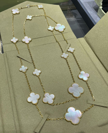 [Panda Jewelry]CLOVER 16 MOTIF WHITE MOP GOLD NECKLACE