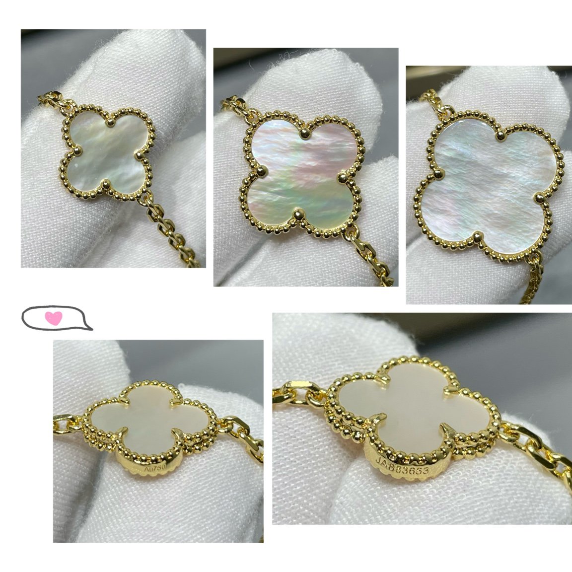 [Panda Jewelry]CLOVER 16 MOTIF WHITE MOP GOLD NECKLACE