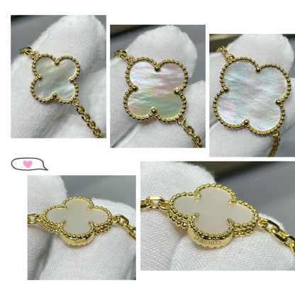 [Panda Jewelry]CLOVER 16 MOTIF WHITE MOP GOLD NECKLACE