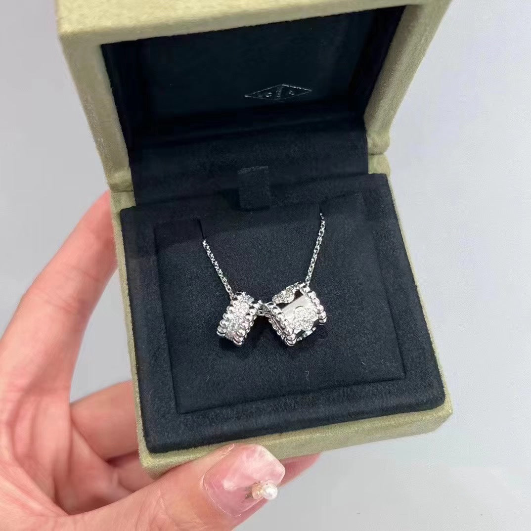 [Panda Jewelry]PERLEE DOUBLE PENDANT SILVER DIAMOND NECKLACE