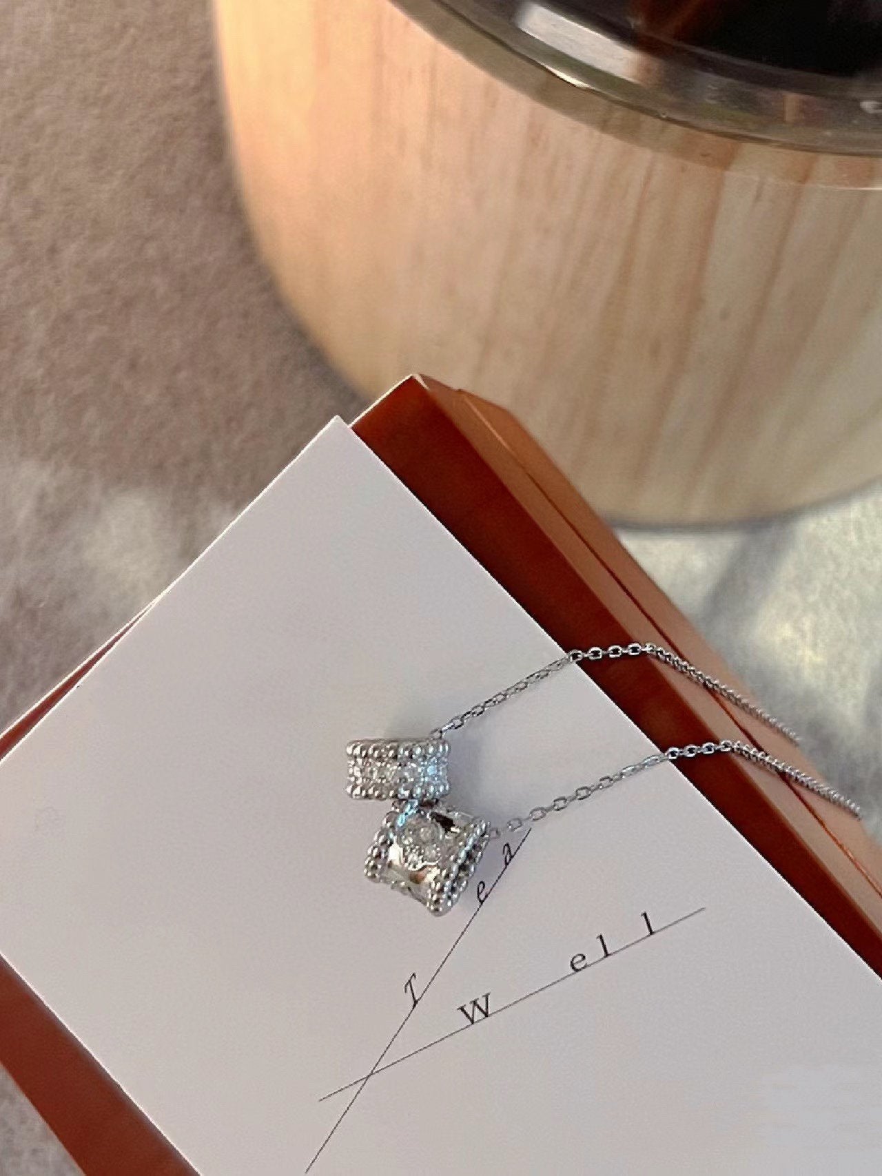 [Panda Jewelry]PERLEE DOUBLE PENDANT SILVER DIAMOND NECKLACE