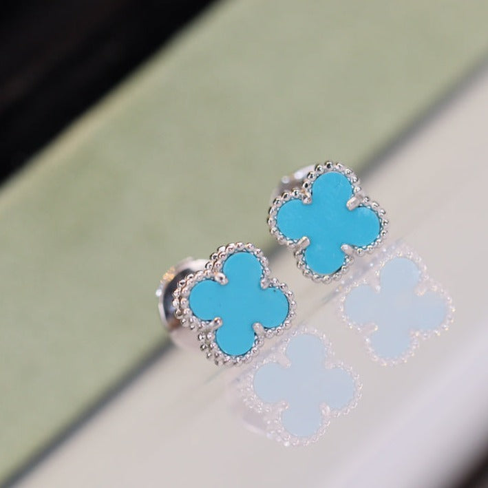 [Panda Jewelry]CLOVER MINI TURQUOISE SILVER STUD EARRINGS