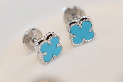 [Panda Jewelry]CLOVER MINI TURQUOISE SILVER STUD EARRINGS
