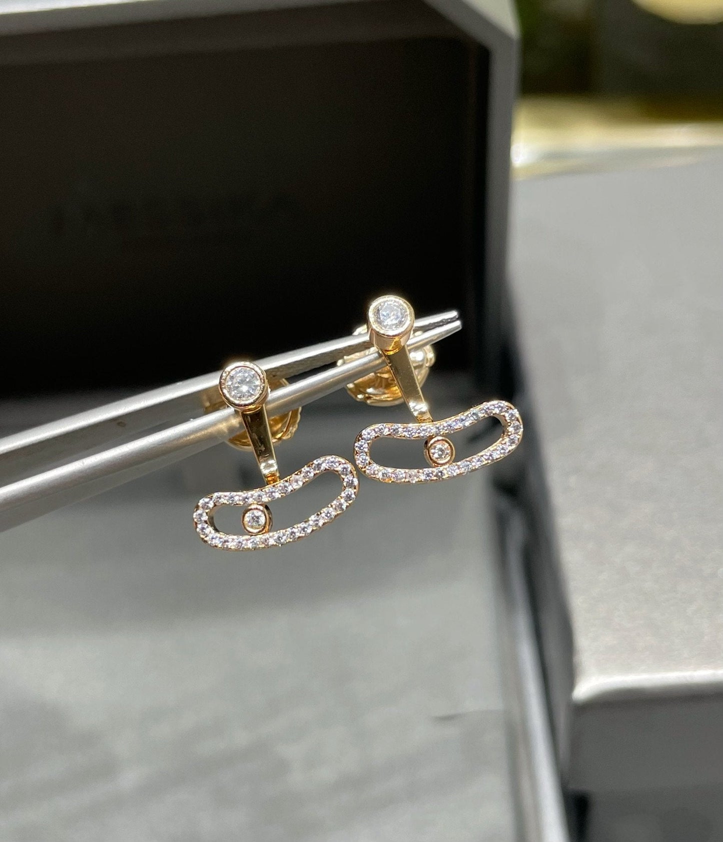 [Panda Jewelry]MOVE UNO PINK GOLD DIAMOND EARRINGS