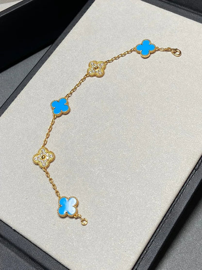[Panda Jewelry] CLOVER 5 MOTIF BLUE AGATE BRACELET COLLECTION