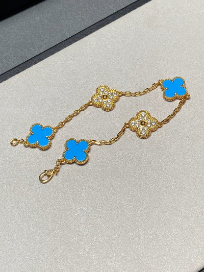 [Panda Jewelry] CLOVER 5 MOTIF BLUE AGATE BRACELET COLLECTION