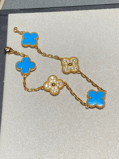 [Panda Jewelry] CLOVER 5 MOTIF BLUE AGATE BRACELET COLLECTION