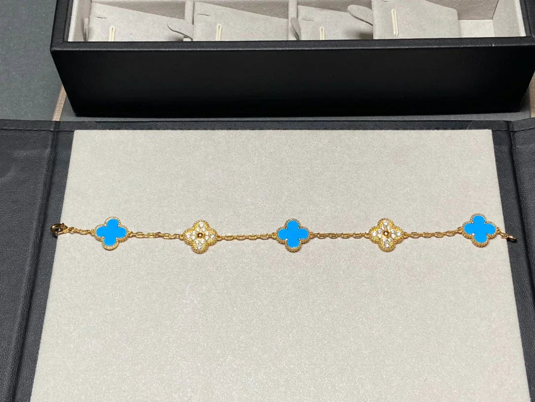 [Panda Jewelry] CLOVER 5 MOTIF BLUE AGATE BRACELET COLLECTION