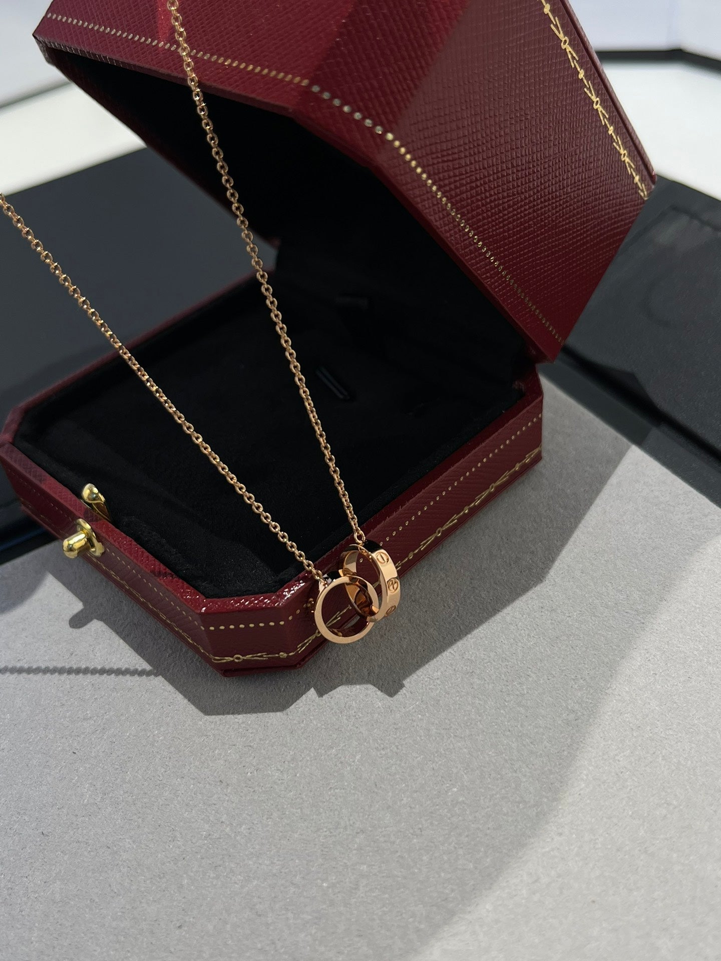 [Panda Jewelry]LOVE NECKLACE DOUBLE RING PINK GOLD