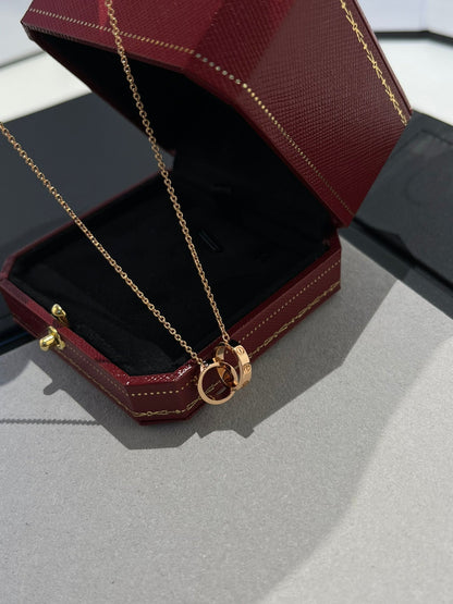 [Panda Jewelry]LOVE NECKLACE DOUBLE RING PINK GOLD