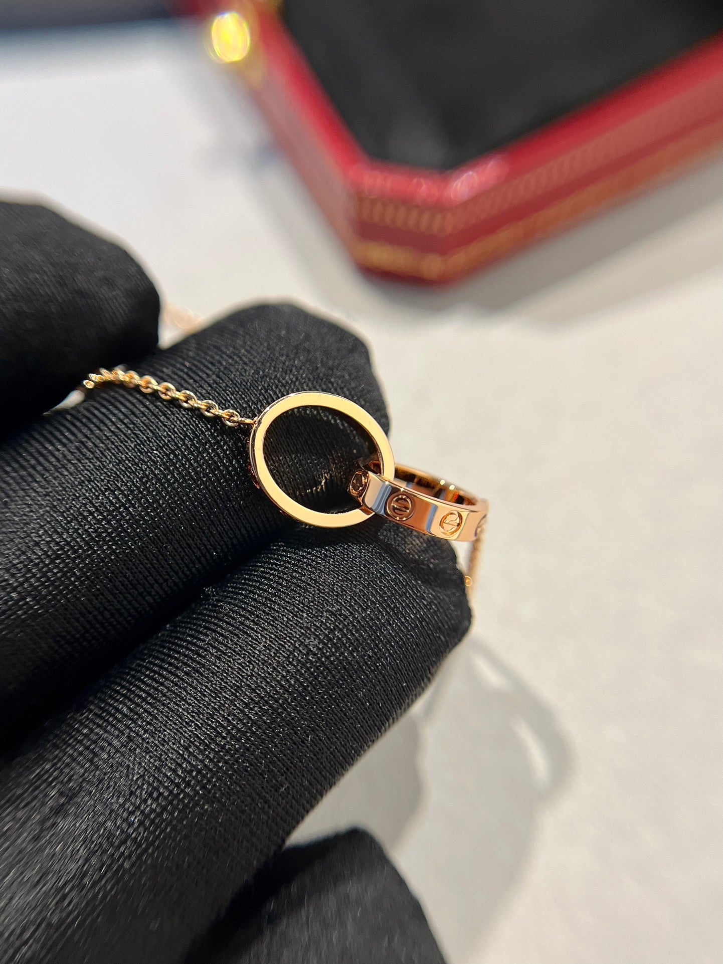 [Panda Jewelry]LOVE NECKLACE DOUBLE RING PINK GOLD