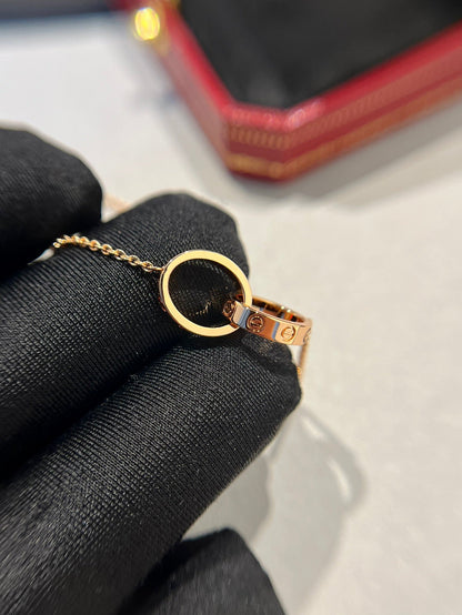 [Panda Jewelry]LOVE NECKLACE DOUBLE RING PINK GOLD