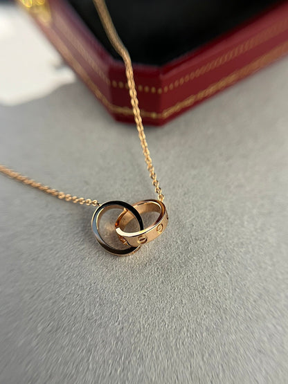 [Panda Jewelry]LOVE NECKLACE DOUBLE RING PINK GOLD