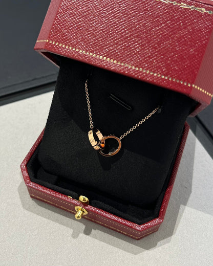 [Panda Jewelry]LOVE NECKLACE DOUBLE RING PINK GOLD