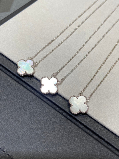 [Panda Jewelry]CLOVER MEDIUM SILVER WHITE MOP NECKLACE