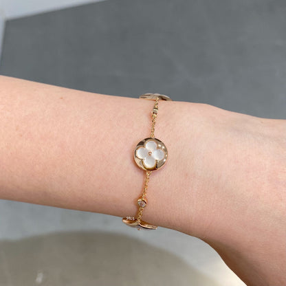 [Panda Jewelry]STAR AND SUN 4 MOTIF WHITE MOP PINK GOLD BRACELET