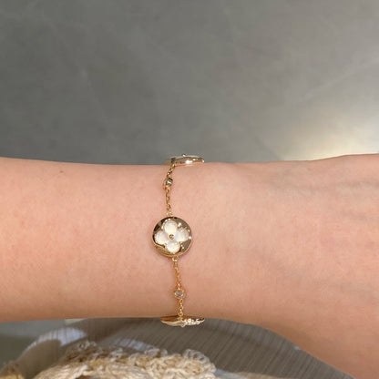 [Panda Jewelry]STAR AND SUN 4 MOTIF WHITE MOP PINK GOLD BRACELET