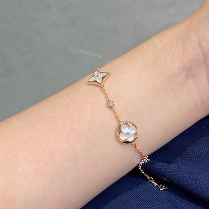 [Panda Jewelry]STAR AND SUN 4 MOTIF WHITE MOP PINK GOLD BRACELET