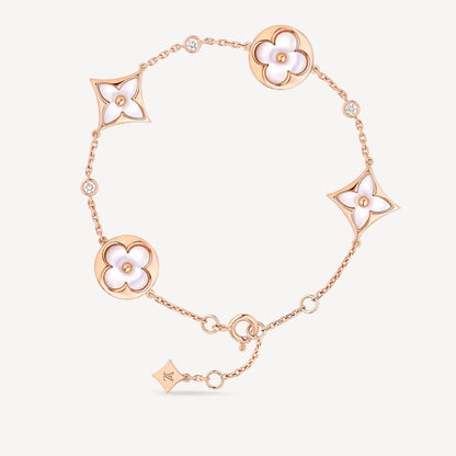 [Panda Jewelry]STAR AND SUN 4 MOTIF WHITE MOP PINK GOLD BRACELET