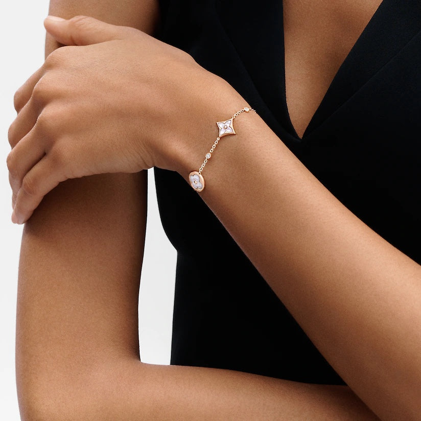 [Panda Jewelry]STAR AND SUN 4 MOTIF WHITE MOP PINK GOLD BRACELET