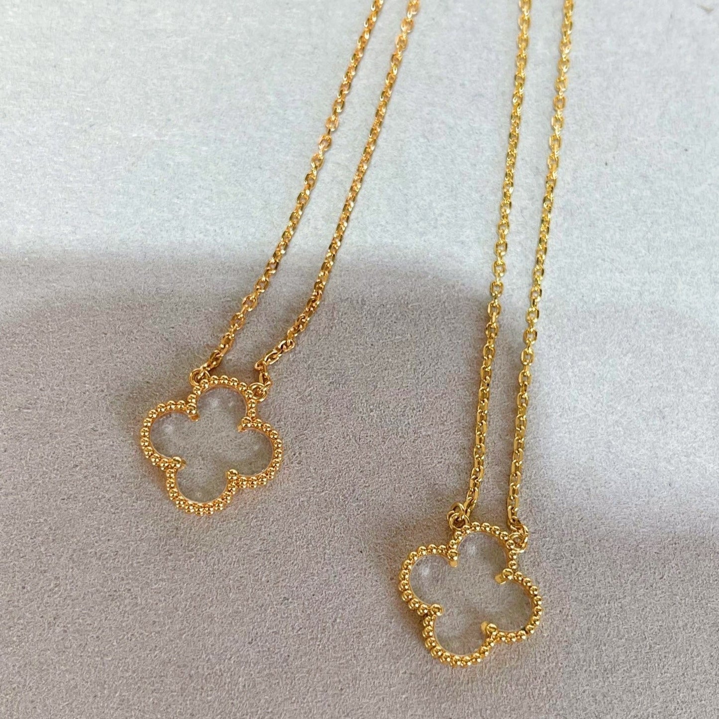 [Panda Jewelry]CLOVER ROCK CRYSTAL ROSE GOLD NECKLACE