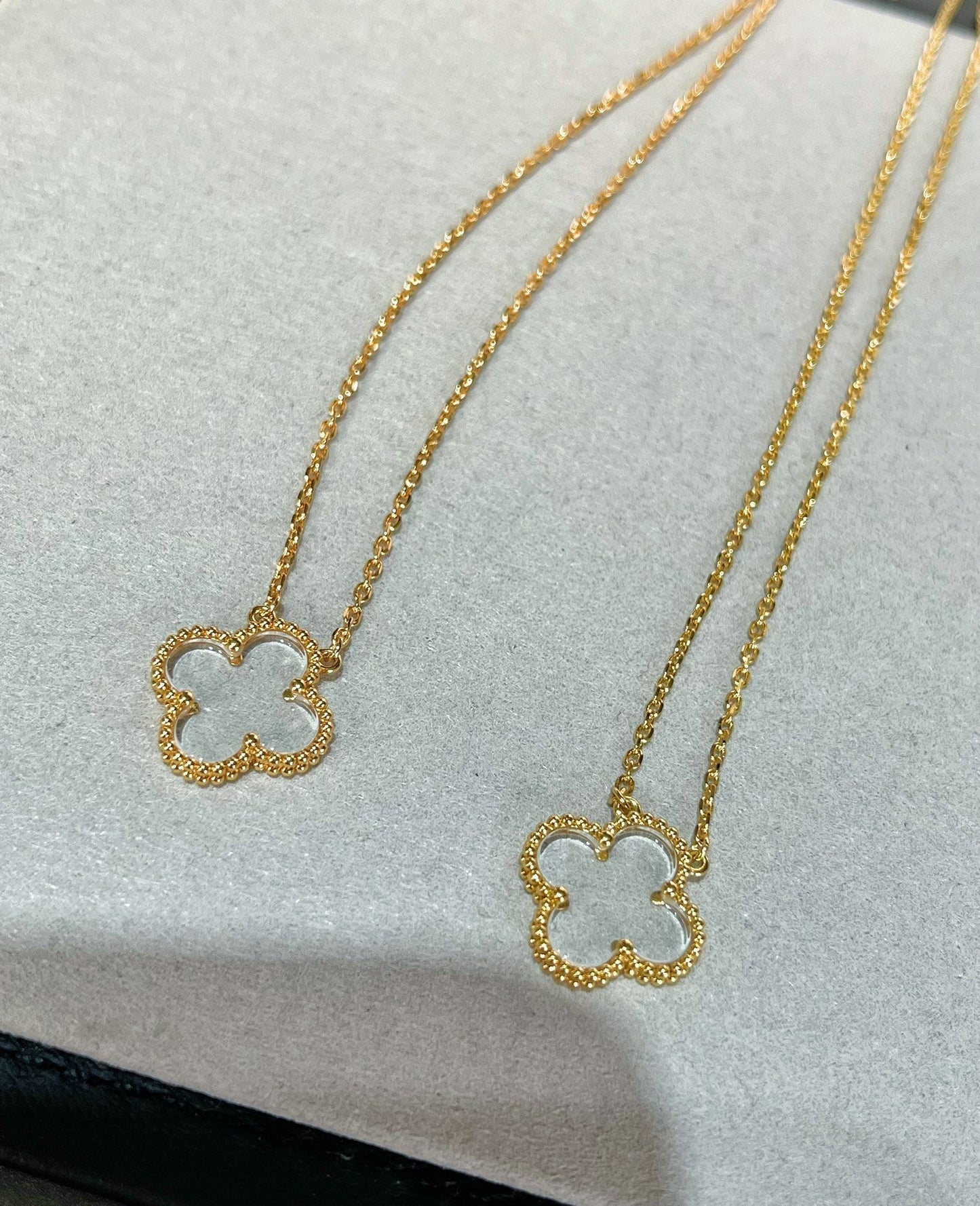 [Panda Jewelry]CLOVER ROCK CRYSTAL ROSE GOLD NECKLACE