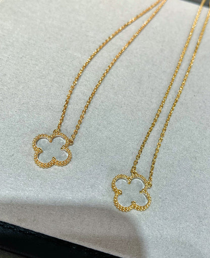 [Panda Jewelry]CLOVER ROCK CRYSTAL ROSE GOLD NECKLACE