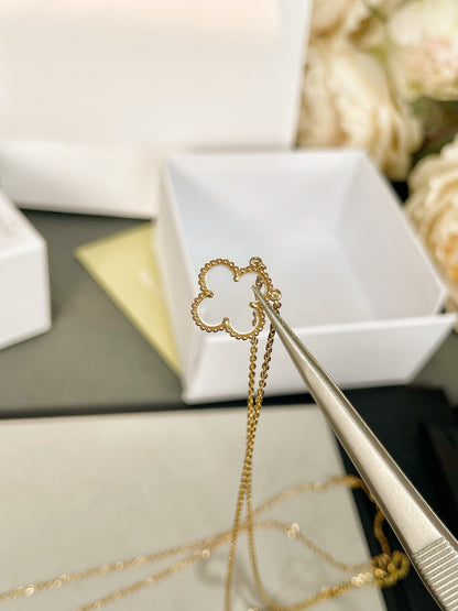 [Panda Jewelry]CLOVER ROCK CRYSTAL ROSE GOLD NECKLACE