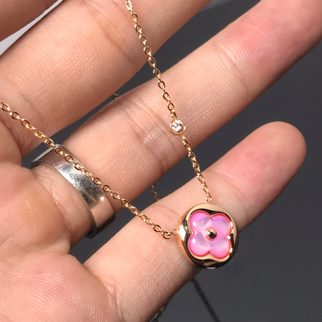 [Panda Jewelry]COLOR BLOSSOM PINK MOP SUN GOLD NECKLACE