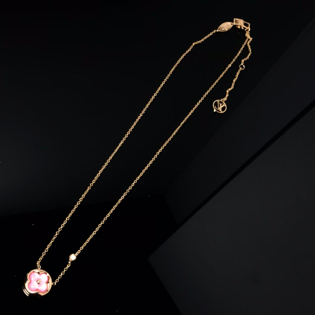 [Panda Jewelry]COLOR BLOSSOM PINK MOP SUN GOLD NECKLACE