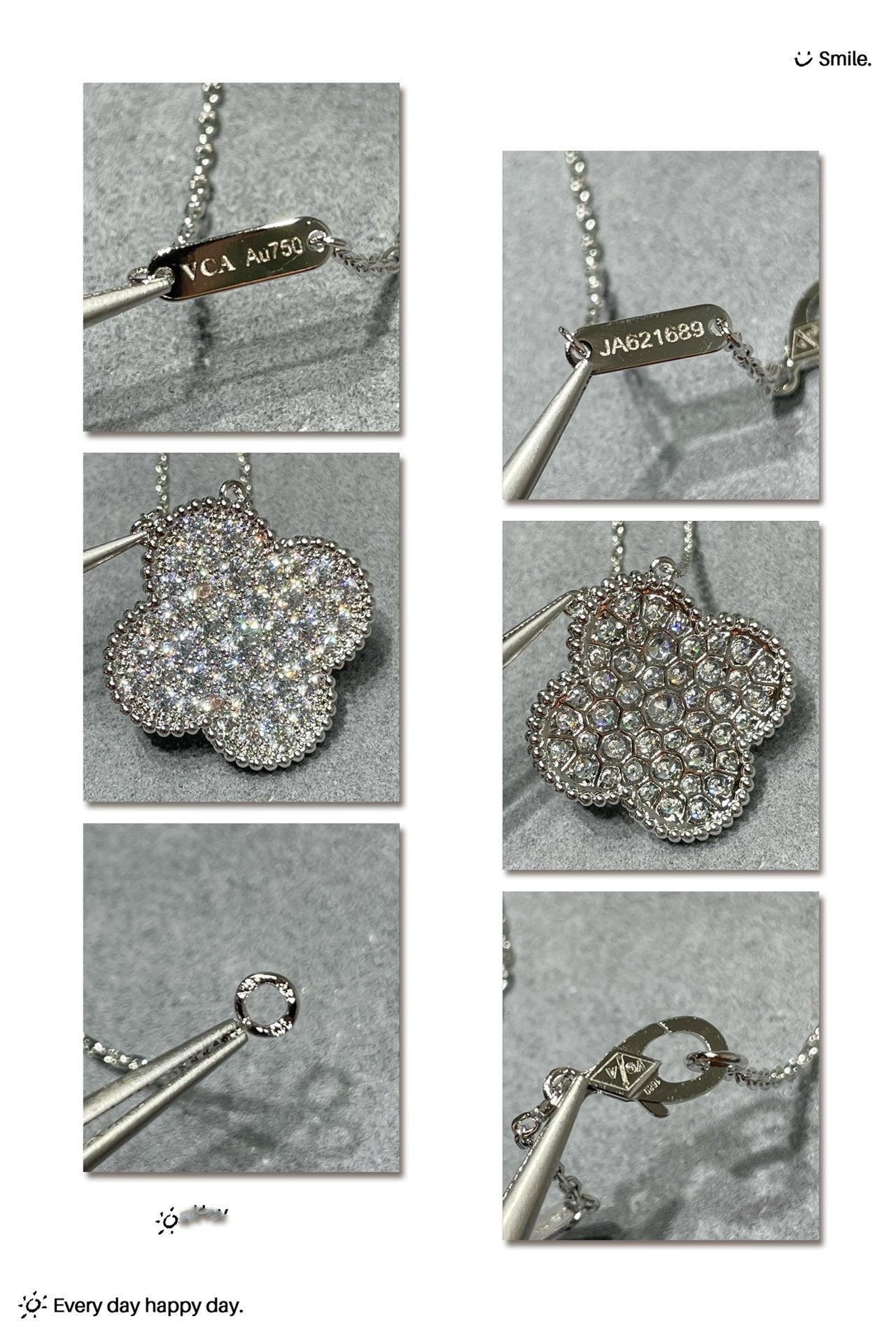 [Panda Jewelry]CLOVER 25MM LARGE PENDANT DIAMOND PAVED SILVER NECKLACE