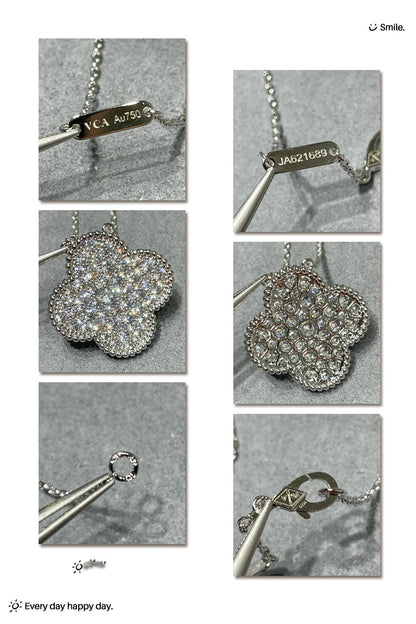 [Panda Jewelry]CLOVER 25MM LARGE PENDANT DIAMOND PAVED SILVER NECKLACE