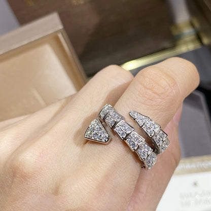 [Panda Jewelry]SERPENTI DOUBLE RING SILVER DIAMOND PAVED