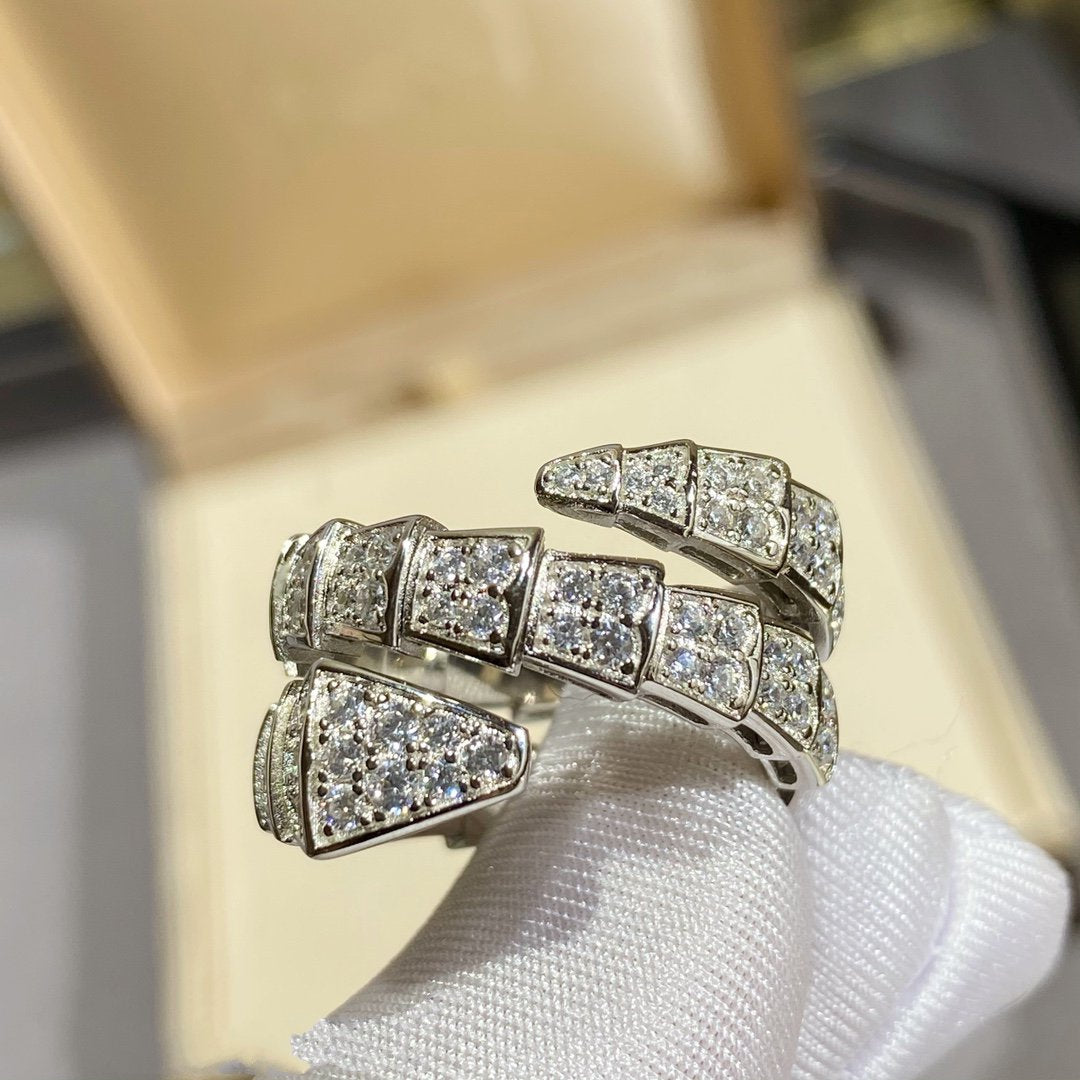 [Panda Jewelry]SERPENTI DOUBLE RING SILVER DIAMOND PAVED