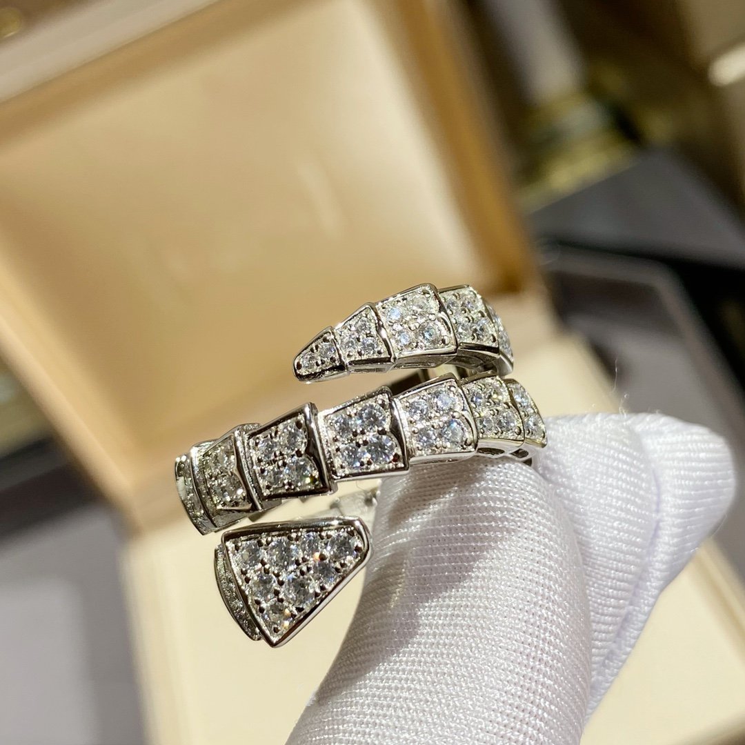 [Panda Jewelry]SERPENTI DOUBLE RING SILVER DIAMOND PAVED