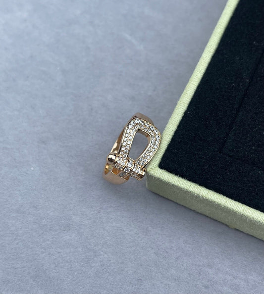 [Panda Jewelry]Wide Hoof-Shaped Diamond-Studded Ring