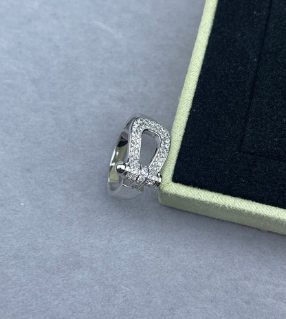 [Panda Jewelry]Wide Hoof-Shaped Diamond-Studded Ring